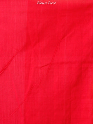 Black Red White Orange Ikat Handwoven Cotton Saree - S031703635