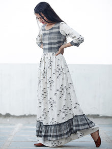 Casual Checks  - Block Printed Long Cotton Dress  - D353F1891