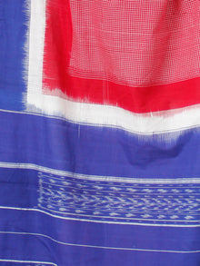 Red Royal Blue White Double Ikat Handwoven Cotton Saree - S031703536