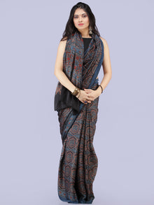 Indigo Black Maroon Ivory Ajrakh Hand Block Printed Modal Silk Saree - S031704262