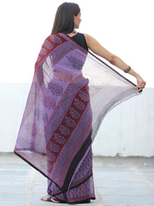 Purple Black Red Maroon Bagh Hand Block Printed Kota Doria Saree - S031703896