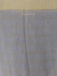 Grey Blue Yellow Hand Block Printed Chiffon Saree with Zari Border - S031703951