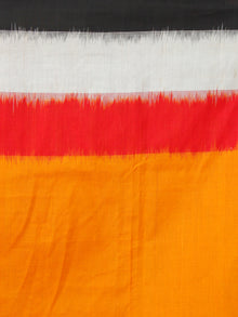 Black Red White Orange Ikat Handwoven Cotton Saree - S031703635