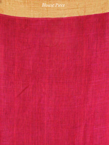 Purple Magenta Golden Handwoven Linen Jamdani Saree With Zari Border & Tassels - S031704022