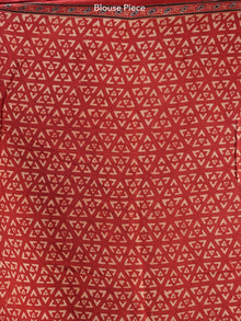 Crimson Red Black Ajrakh Hand Block Printed Modal Silk Saree - S031704192