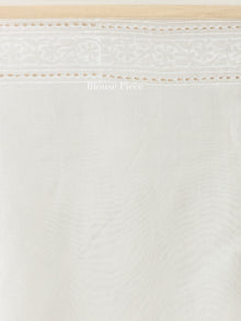 White Golden Hand Block Printed Maheshwari Silk Saree With Zari Border - S031704514