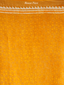 Golden Yellow Ivory Hand Block Printed Handwoven Linen Saree With Zari Border - S031703799