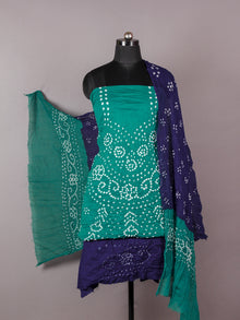 Teal Green Indigo White Hand Tie & Dye Bandhej Suit Salwar Dupatta (Set of 3)  - S16281266