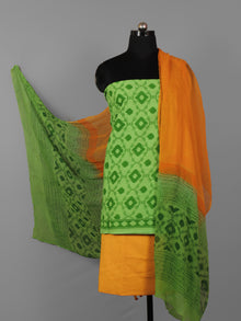 Green Orange Hand Block Printed Cotton Suit-Salwar Fabric With Chiffon Dupatta (Set of 3) - S16281304