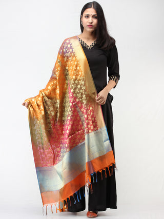 Banarasi Semi Georgette Dupatta With Zari Work -  Multi Colour Rustic Orange & Gold  - D04170907
