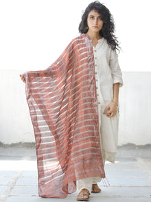 Rosewood Pink Silver Cotton Silk Hand Block Printed Dupatta  - D04170563