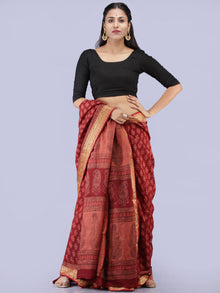 Blush Red Pink Black Bagh Printed Maheshwari Cotton Saree - S031704250