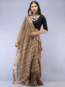 Kashish Ivory Hand Block Printed Maheshwari Silk Saree With Zari Border - S031704528