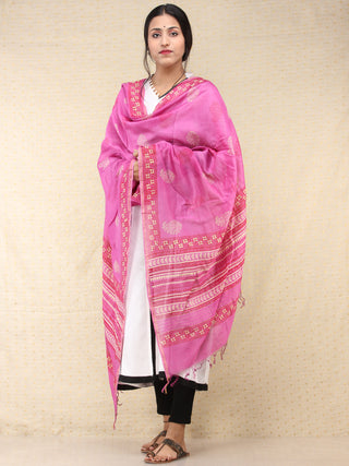Pink Red Chanderi Hand Block Printed Dupatta - D04170713