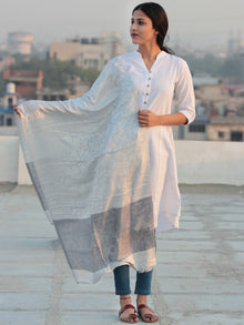 Ivory Grey Jamavari Silk Woollen Kashmiri Stole - S200531