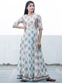 Cool Breeze - Block Printed Long Cotton Kali Dress - D352F1888