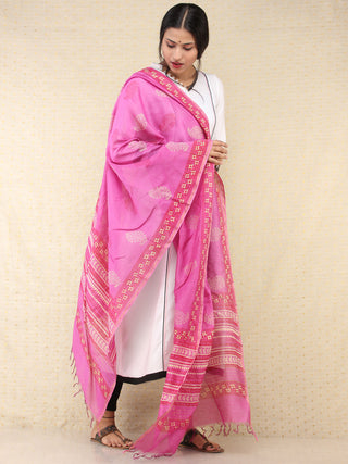 Pink Red Chanderi Hand Block Printed Dupatta - D04170713