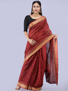 Blush Red Pink Black Bagh Printed Maheshwari Cotton Saree - S031704250
