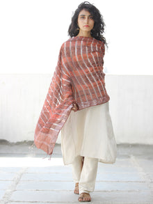 Rosewood Pink Silver Cotton Silk Hand Block Printed Dupatta  - D04170563