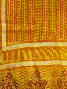Yellow Orange Ivory Kota Silk Hand Black Printed Dupatta - D04170194