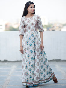 Cool Breeze - Block Printed Long Cotton Kali Dress - D352F1888
