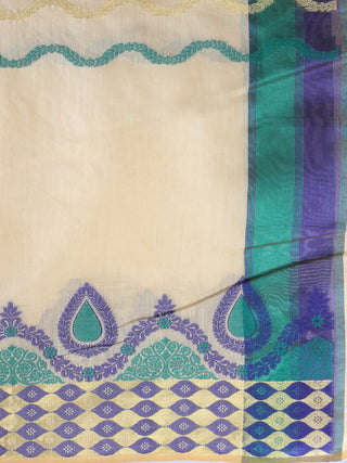 Banarasi Chanderi Dupatta With Zari Work - Ivory Blue & Green - D04170818