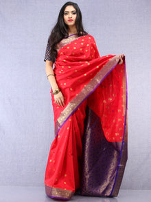 Banarasee Art Silk Self Weave Saree With Zari Work - Red Purple & Gold - S031704431