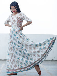 Cool Breeze - Block Printed Long Cotton Kali Dress - D352F1888