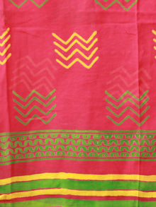 Crimson Yellow Green Chanderi Hand Block Printed Dupatta - D04170474