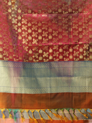 Banarasi Semi Georgette Dupatta With Zari Work -  Multi Colour Rustic Orange & Gold  - D04170907