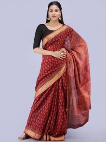 Blush Red Pink Black Bagh Printed Maheshwari Cotton Saree - S031704250