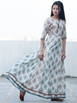 Cool Breeze - Block Printed Long Cotton Kali Dress - D352F1888