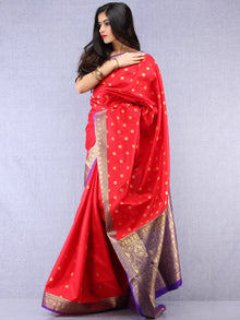 Banarasee Art Silk Self Weave Saree With Zari Work - Red Purple & Gold - S031704431