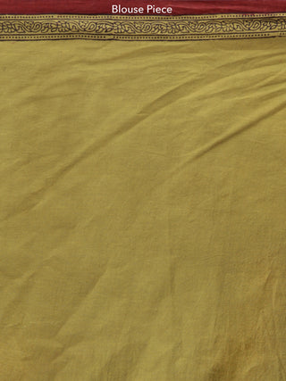 Olive Green Maroon Black Bagh Printed Maheshwari Cotton Saree - S031704205