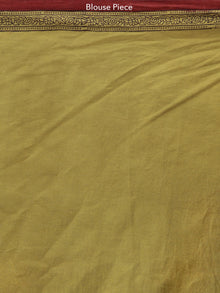 Olive Green Maroon Black Bagh Printed Maheshwari Cotton Saree - S031704205