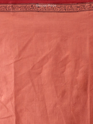 Blush Red Pink Black Bagh Printed Maheshwari Cotton Saree - S031704250