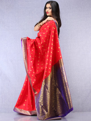 Banarasee Art Silk Self Weave Saree With Zari Work - Red Purple & Gold - S031704431