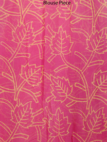 Pink Yellow Green Hand Block Printed Chiffon Saree with Zari Border - S031703500