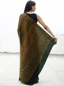 Green Maroon Yellow Ajrakh Hand Block Printed Modal Silk Saree in Natural Colors - S031703721