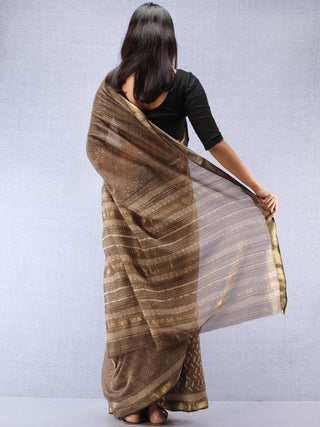 Kashish Ivory Hand Block Printed Maheshwari Silk Saree With Zari Border - S031704528