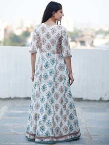 Cool Breeze - Block Printed Long Cotton Kali Dress - D352F1888