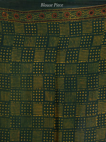Green Maroon Yellow Ajrakh Hand Block Printed Modal Silk Saree in Natural Colors - S031703721