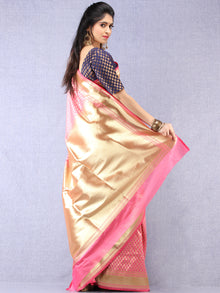 Banarasee Chanderi Silk Paisley Saree With Zari Border - Pink & Gold - S031704334