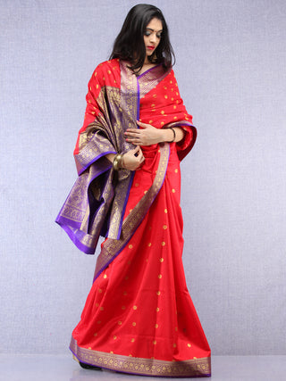 Banarasee Art Silk Self Weave Saree With Zari Work - Red Purple & Gold - S031704431