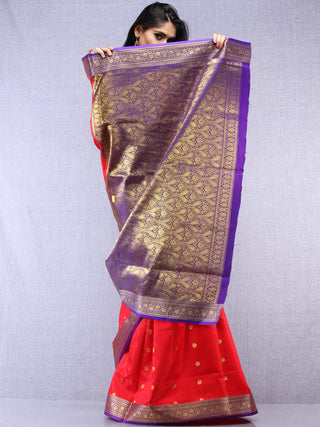 Banarasee Art Silk Self Weave Saree With Zari Work - Red Purple & Gold - S031704431