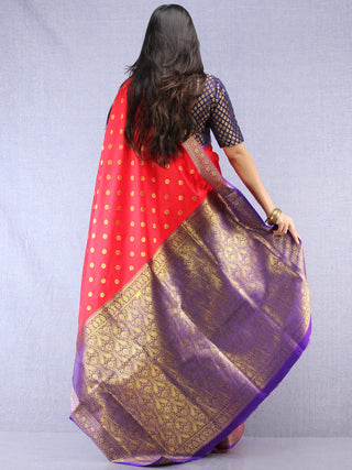 Banarasee Art Silk Self Weave Saree With Zari Work - Red Purple & Gold - S031704431