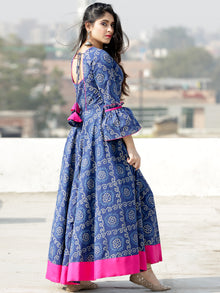 Maher - Indigo Bandhani Printed Urave Cut Long Dress  - D381F2054