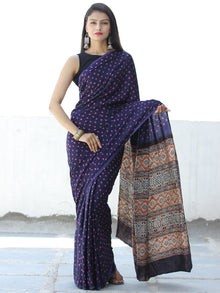 Indigo Pink Black Rust Bandhej Modal Silk Saree With Ajrakh Printed Pallu & Blouse - S031703872