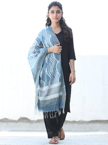 Indigo Ivory Chanderi Hand Block Printed Dupatta - D04170448