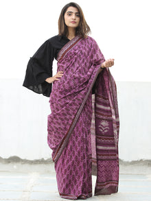Lavendar White  Hand Block Printed  Cotton Mul Saree - S031704111